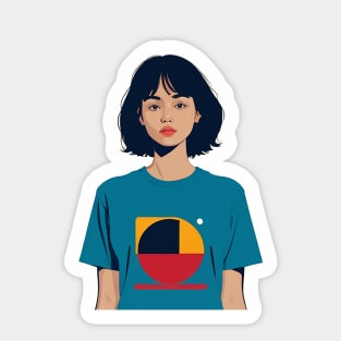 Modern woman with short hair wearing a geometric tee Sticker